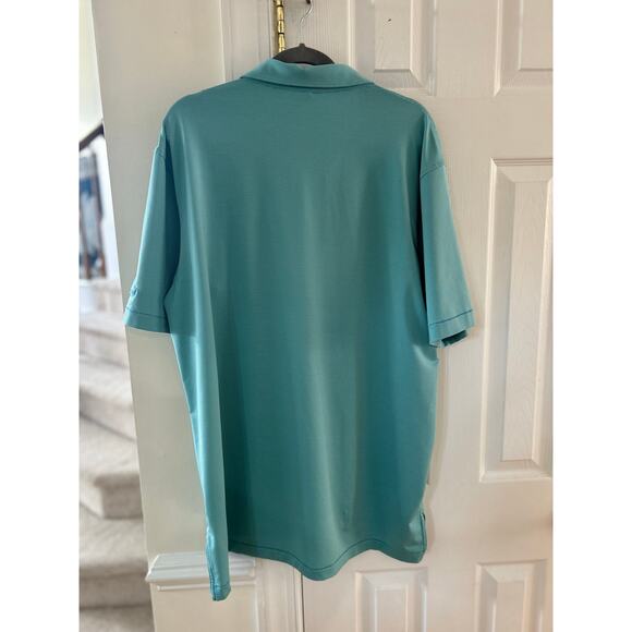 Peter Millar Summer Comfort Green & Blue Stripe Short Sleeve Golf Polo - Picture 4 of 6